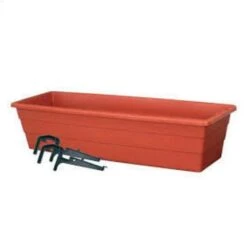 32" Terra Cotta Futura Window Box With Plastic Bracket