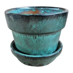 7" Glazed Pot With Saucer