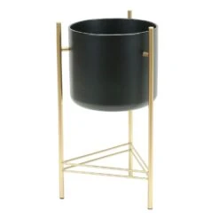Modern Planter Gold Stand Black Pot 9.5"