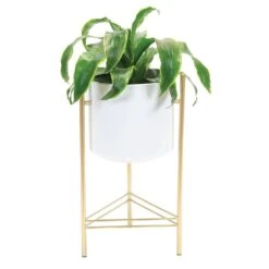 Modern Planter Gold Stand White Pot 9.5"