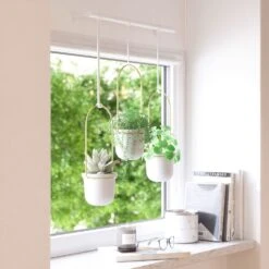 Umbra Triflora White And Brass Hanging Planter
