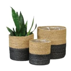 8.5" Plant Basket Black And Natural Pot